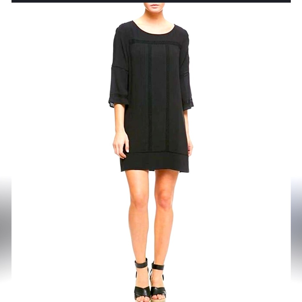 Sanctuary Rustic Lace/Gauze Shift Dress Lined w/Belle Sleeves Black Size XL
